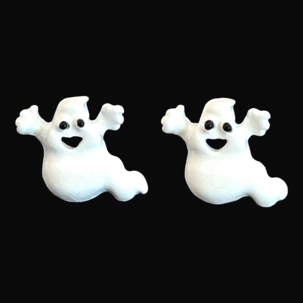 New Vintage Ghost Halloween Earrings Studs Hand Enameled - 6P
